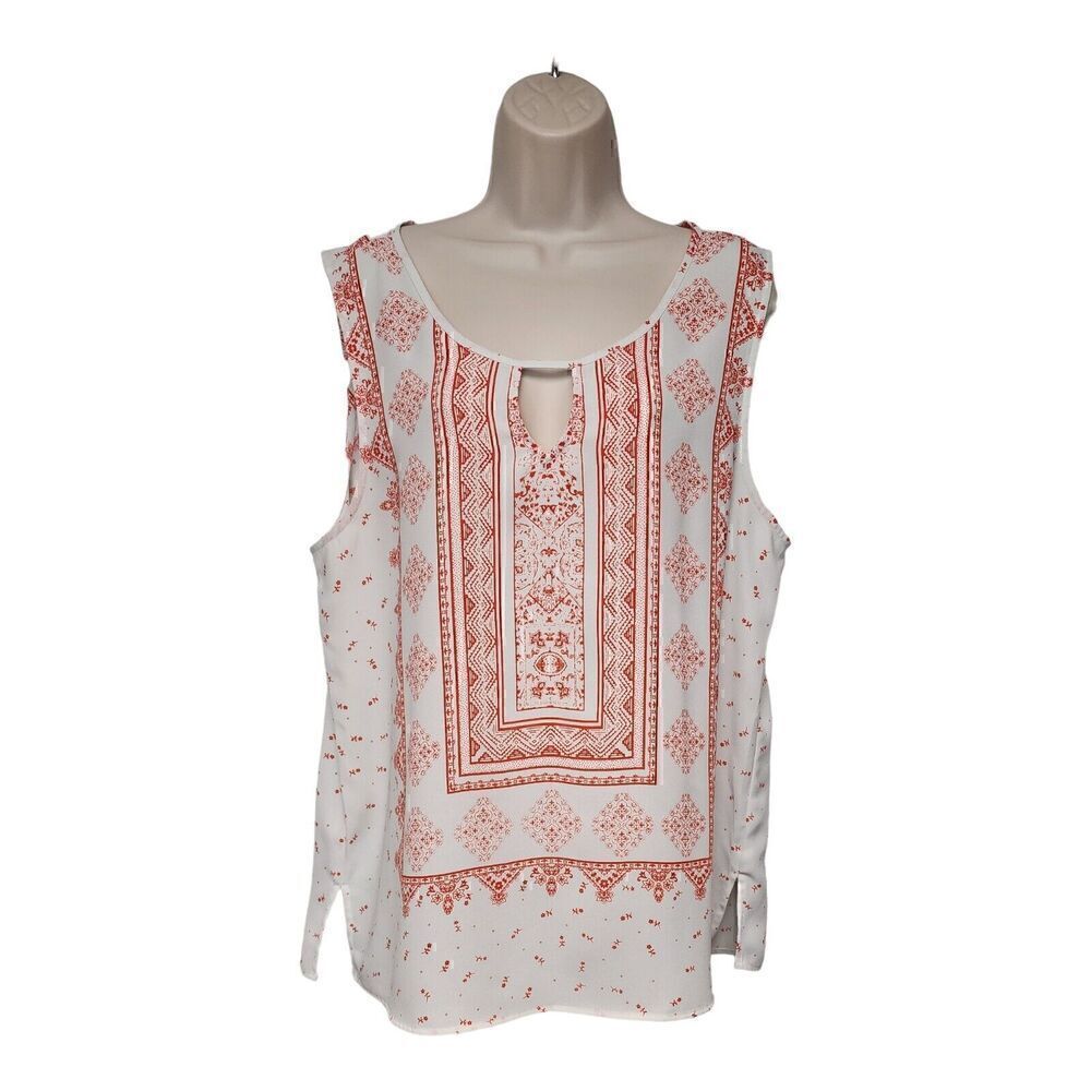 PEACH by BLU-PEPPER SLEEVELESS FLORAL TOP SIZE 1XL PEACH/WHITE